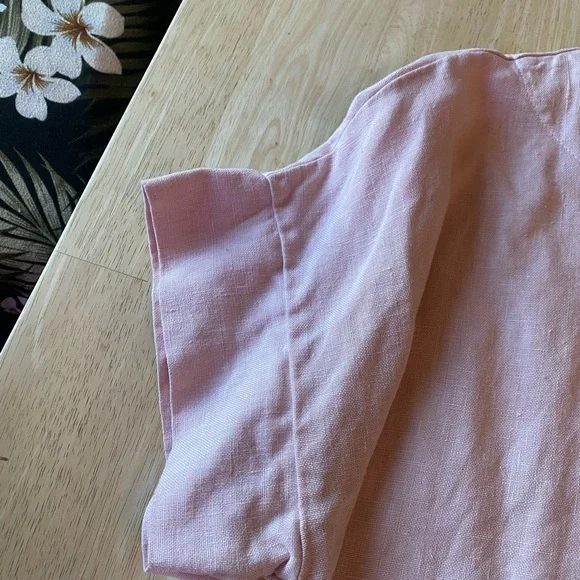 bryn Walker Light Pink Linen Short Sleeve Top - Picture 6 of 10